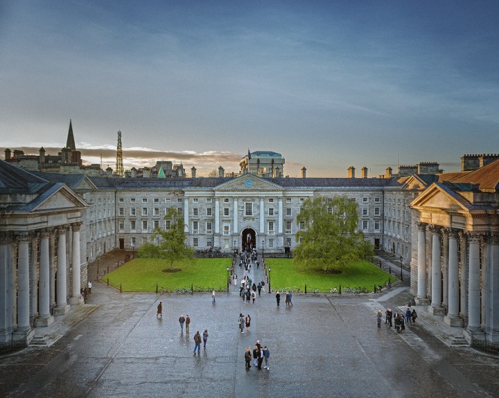 Trinity's Front Square with a blue grey sky