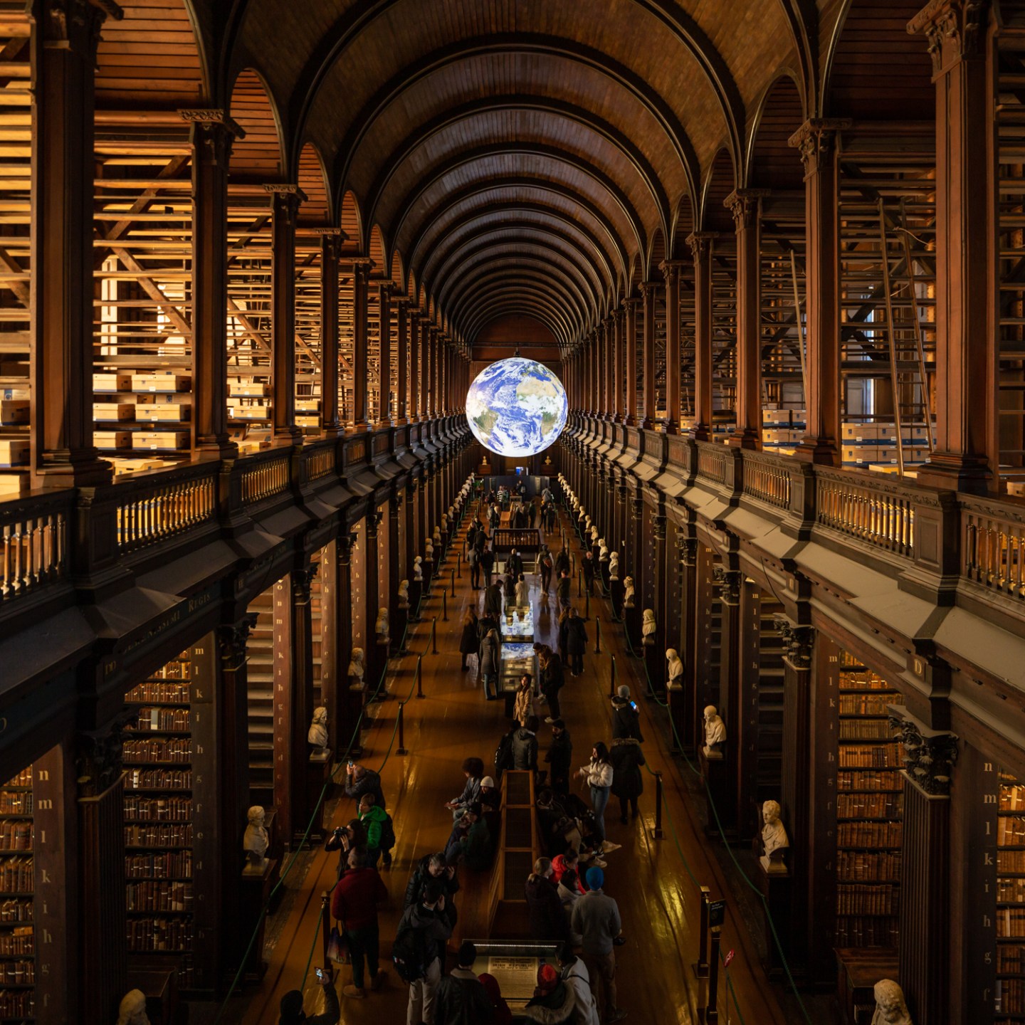 Image of Gaia in the Long Room from the upper gallery