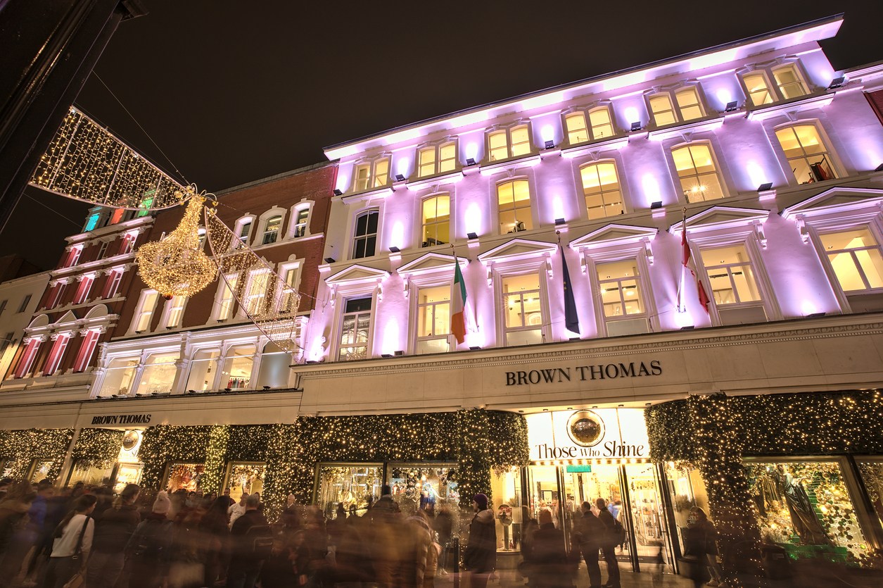 Brown Thomas department store on Grafton Street, Dublin lit up and decorated for Christmas